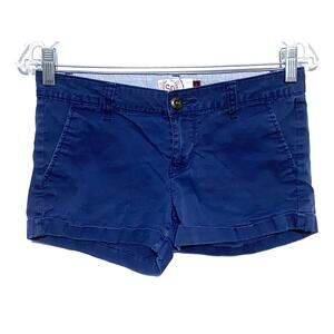 SO Mini Shorts Blue Chino Khakis Cuffed Stretch Juniors 3 Flat Front Pockets